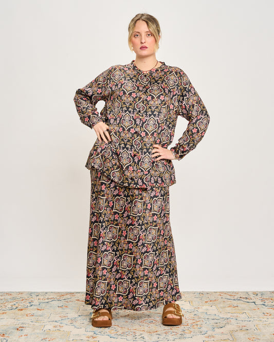 Band Collar Shirt with Cashmere Pattern