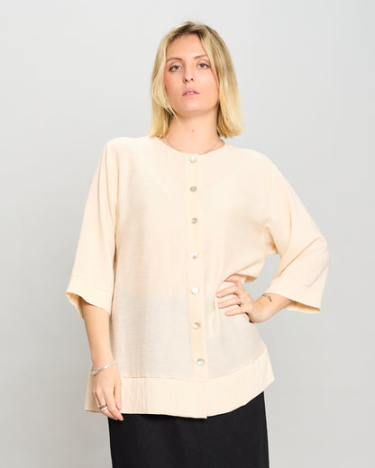 Mandarin Collar Shirt in Linen-Effect Viscose