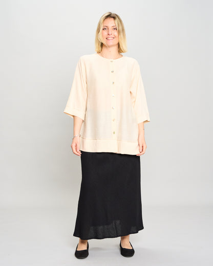 Mandarin Collar Shirt in Linen-Effect Viscose