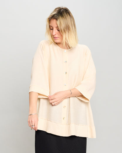 Mandarin Collar Shirt in Linen-Effect Viscose
