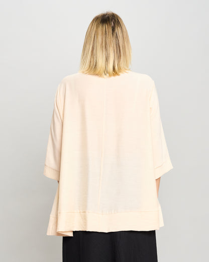 Mandarin Collar Shirt in Linen-Effect Viscose