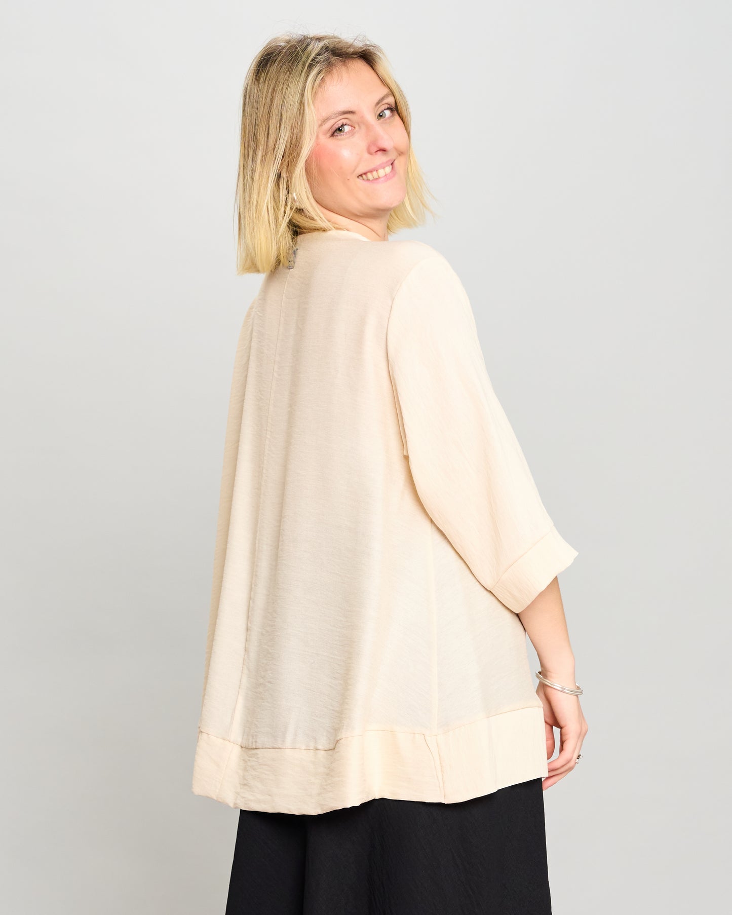 Mandarin Collar Shirt in Linen-Effect Viscose