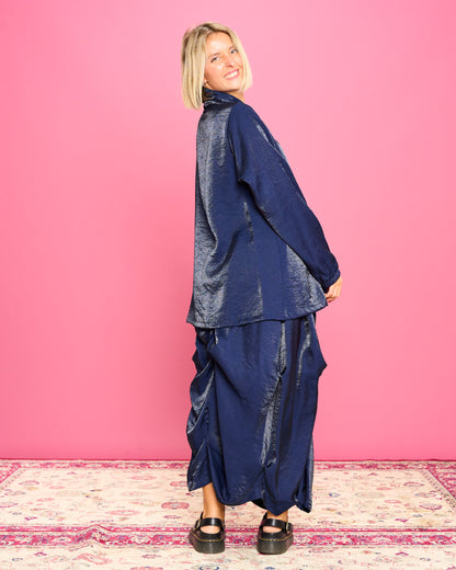 Iridescent Shirt with Stand-Up Collar