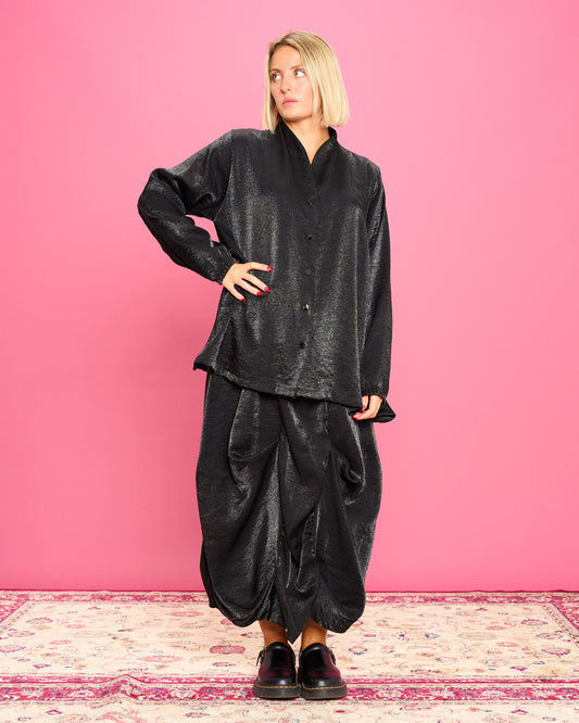 Iridescent Shirt with Stand-Up Collar
