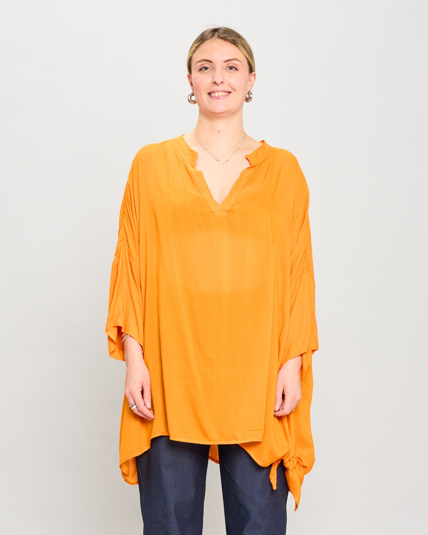 Oversized Cotton Blouse Printed with Bow