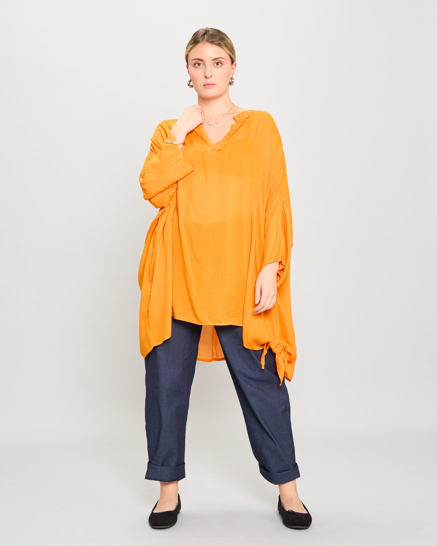 Oversized Cotton Blouse Printed with Bow