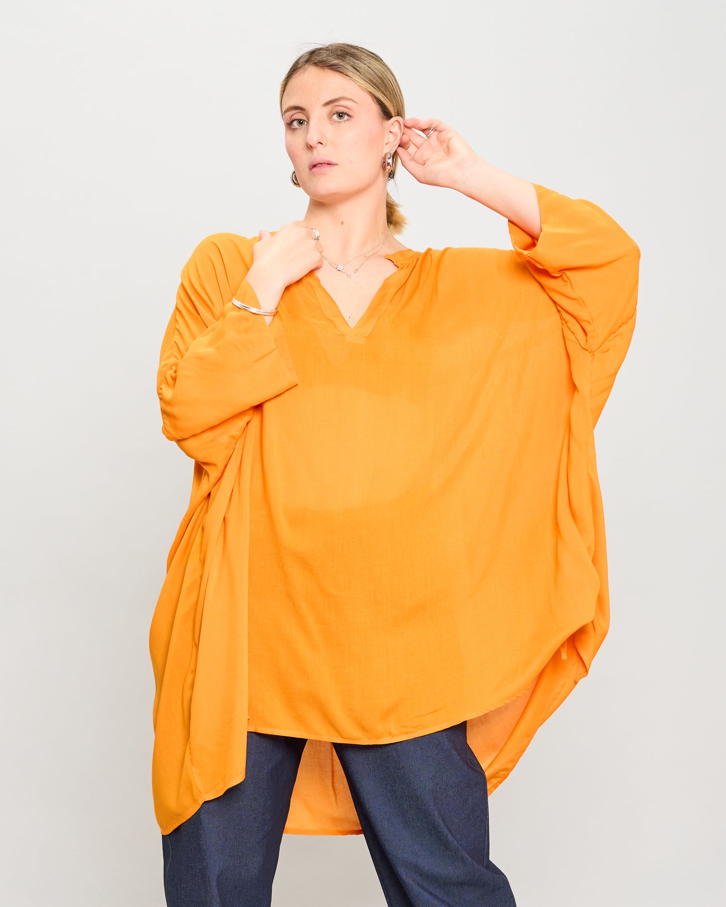 Oversized Cotton Blouse Printed with Bow