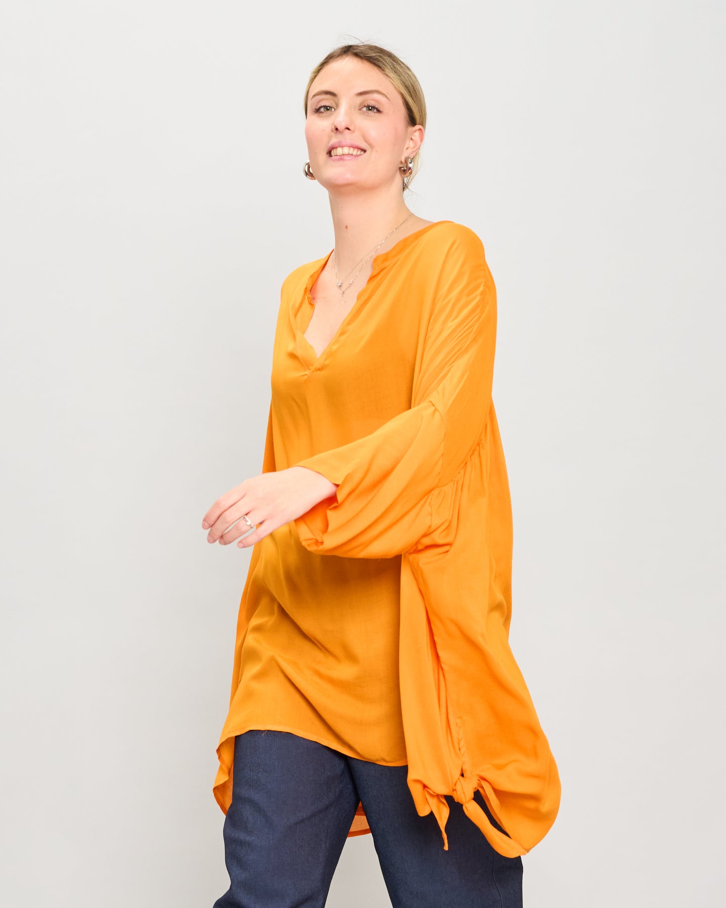 Oversized Cotton Blouse Printed with Bow