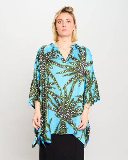 Oversized Printed Viscose Blouse with Bow Tie