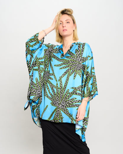 Oversized Printed Viscose Blouse with Bow Tie