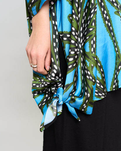 Oversized Printed Viscose Blouse with Bow Tie
