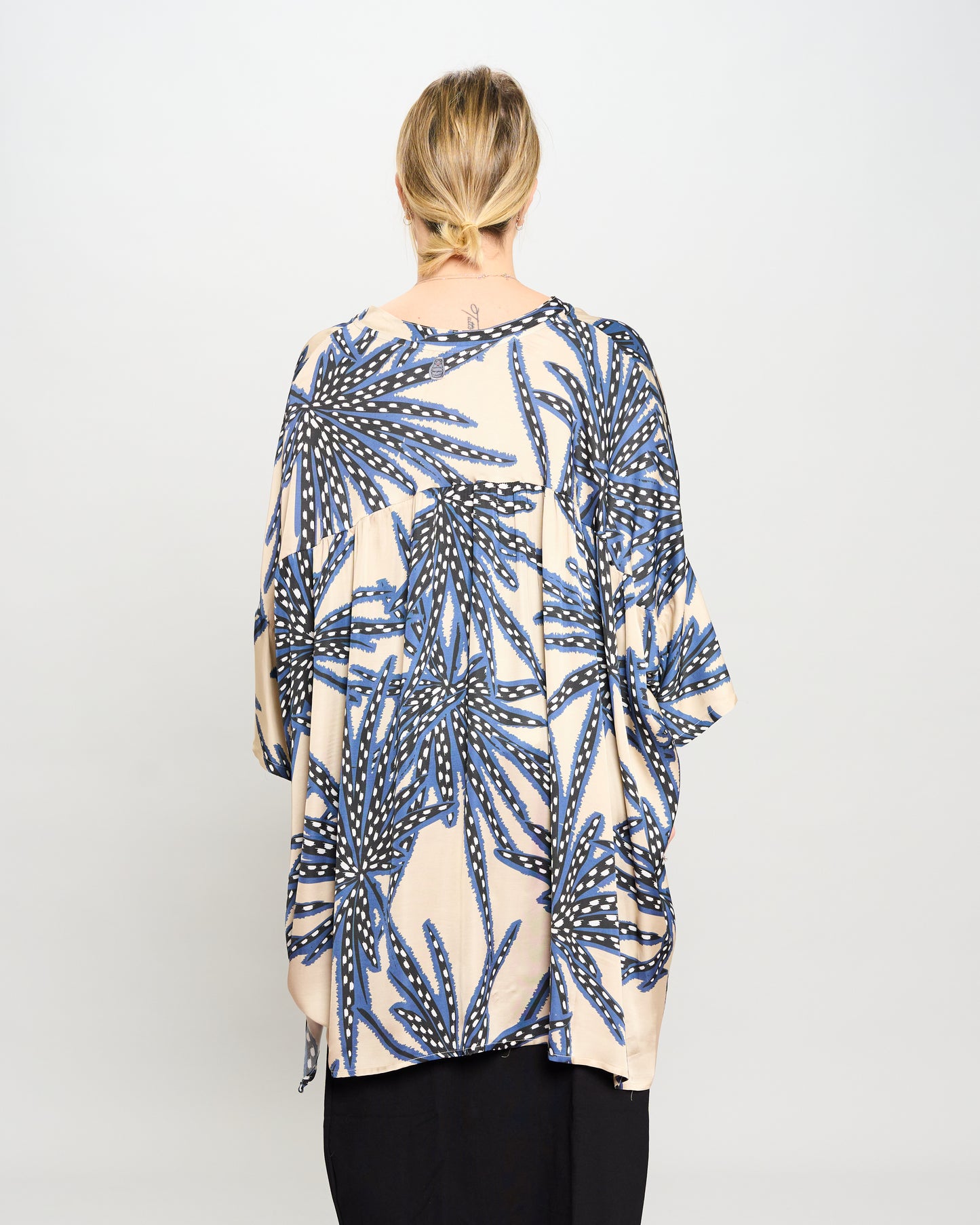 Oversized Printed Viscose Blouse with Bow Tie