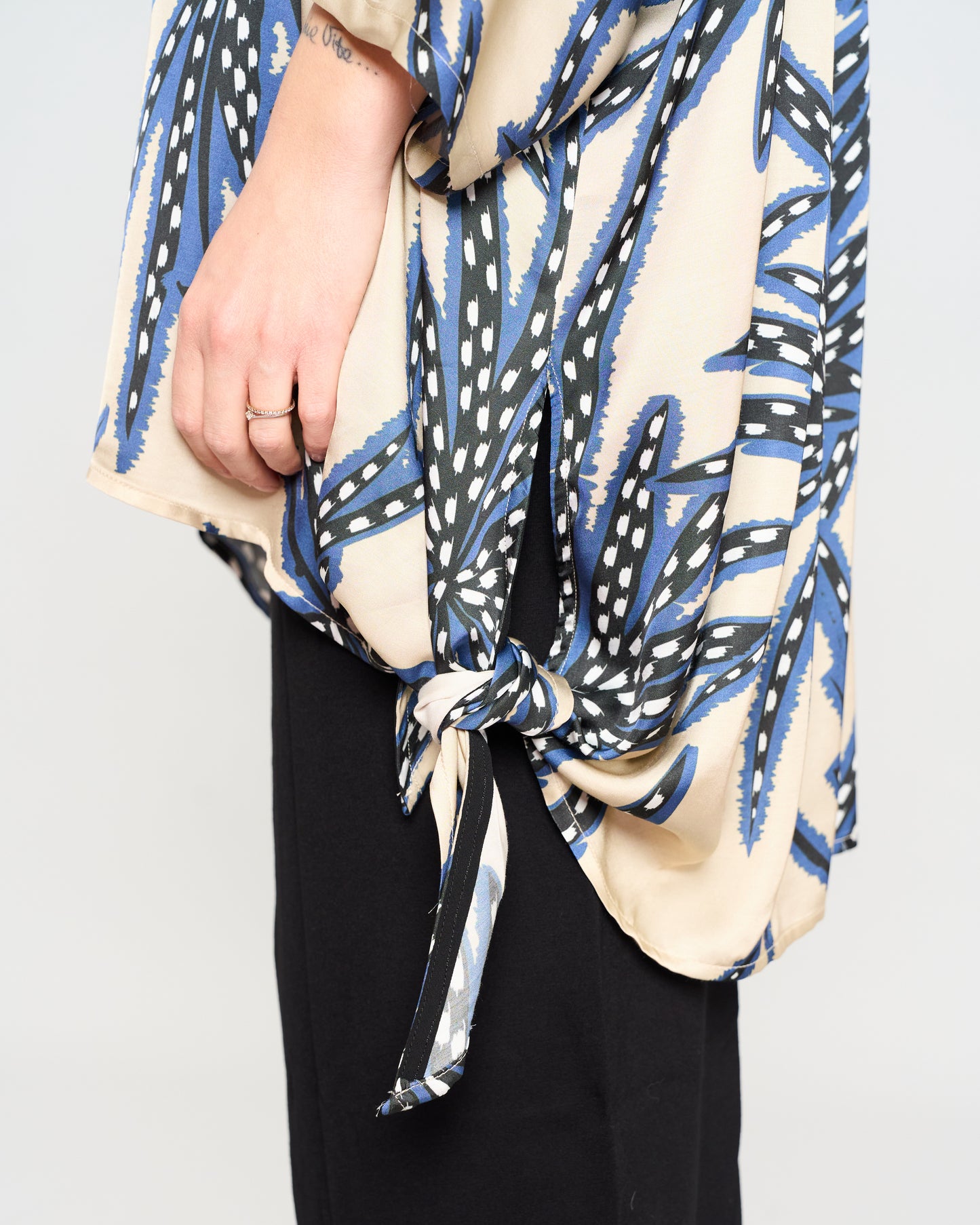 Oversized Printed Viscose Blouse with Bow Tie