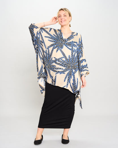 Oversized Printed Viscose Blouse with Bow Tie