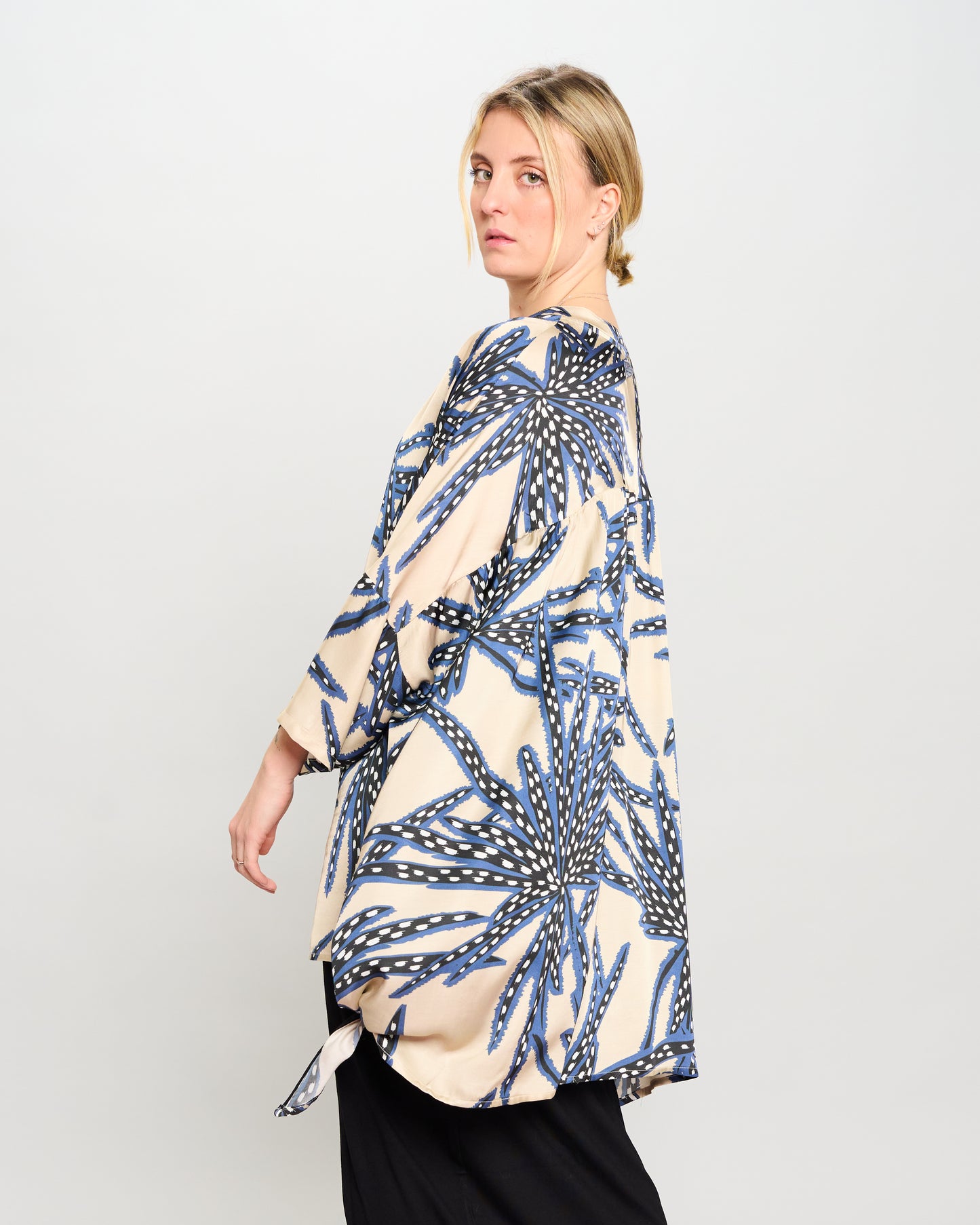 Oversized Printed Viscose Blouse with Bow Tie