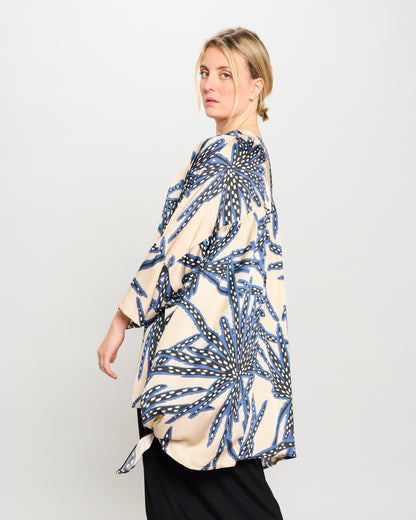 Oversized Printed Viscose Blouse with Bow Tie
