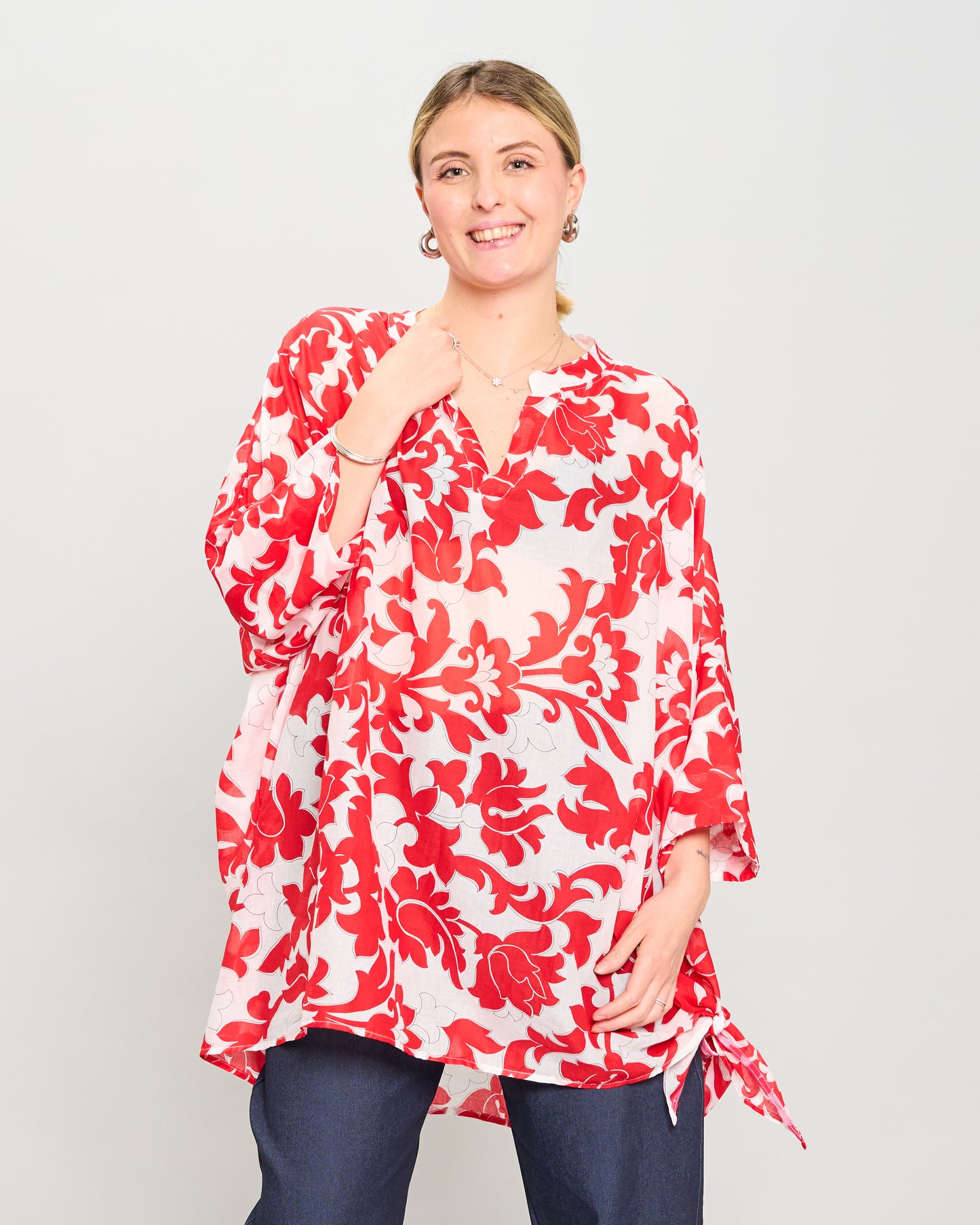 Oversized Cotton Blouse Printed with Bow