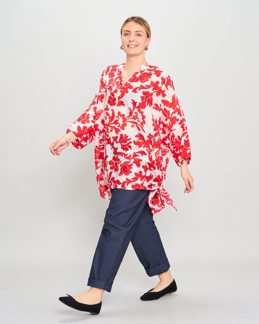 Oversized Cotton Blouse Printed with Bow