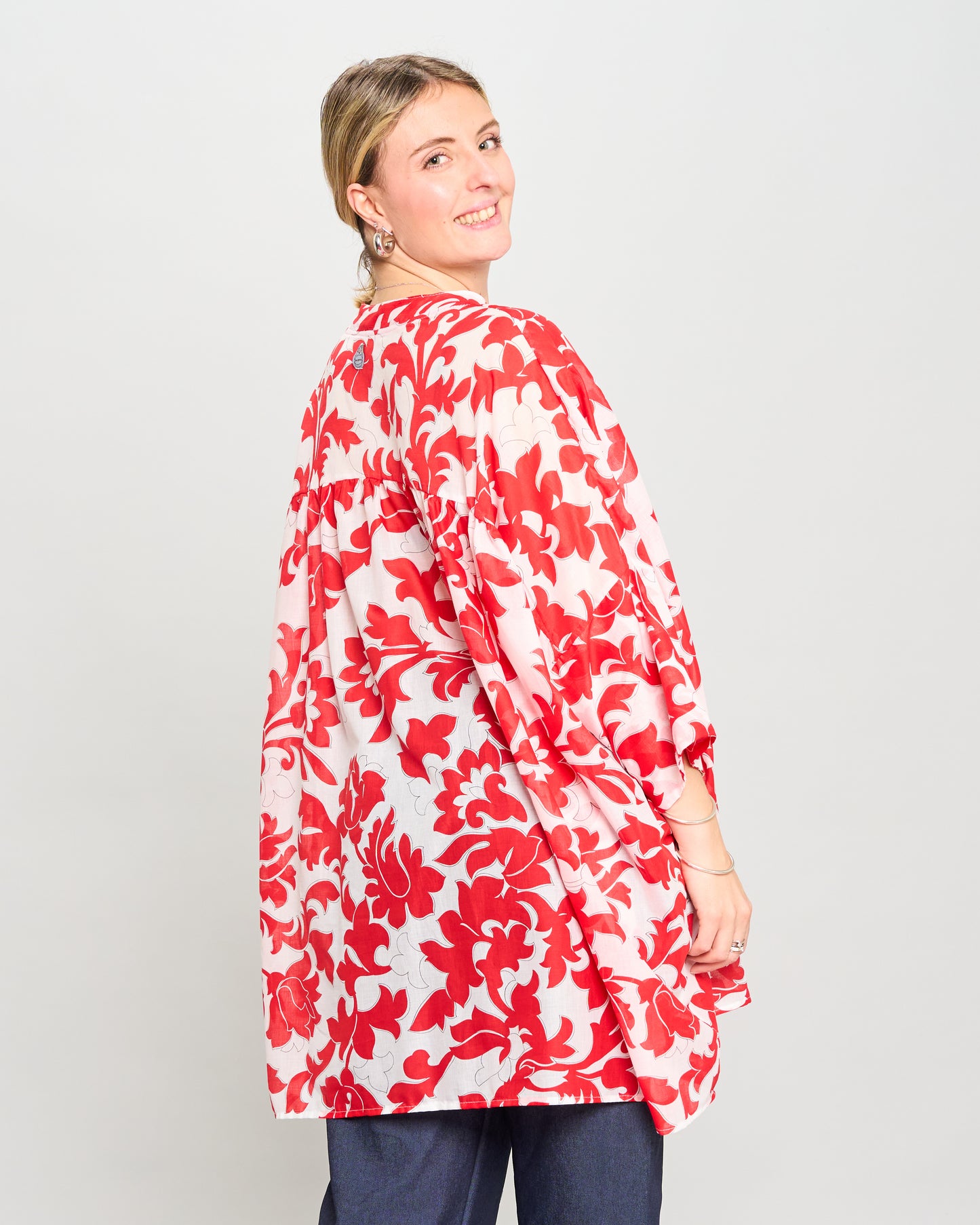 Oversized Cotton Blouse Printed with Bow