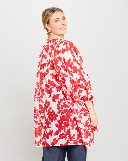 Oversized Cotton Blouse Printed with Bow