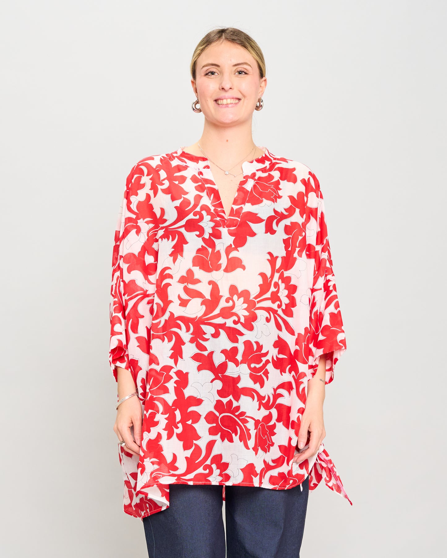 Oversized Cotton Blouse Printed with Bow