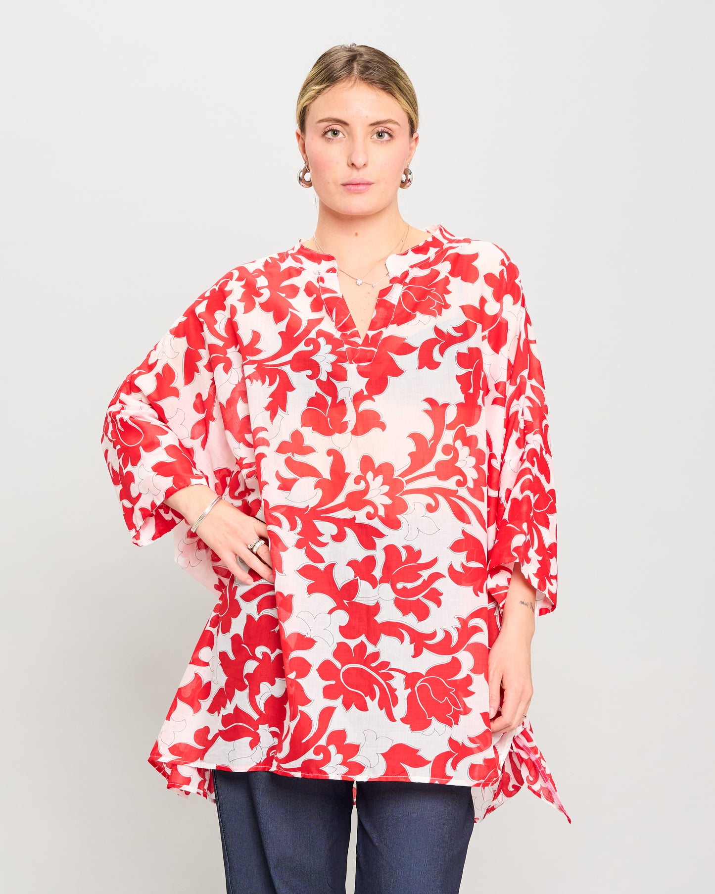 Oversized Cotton Blouse Printed with Bow