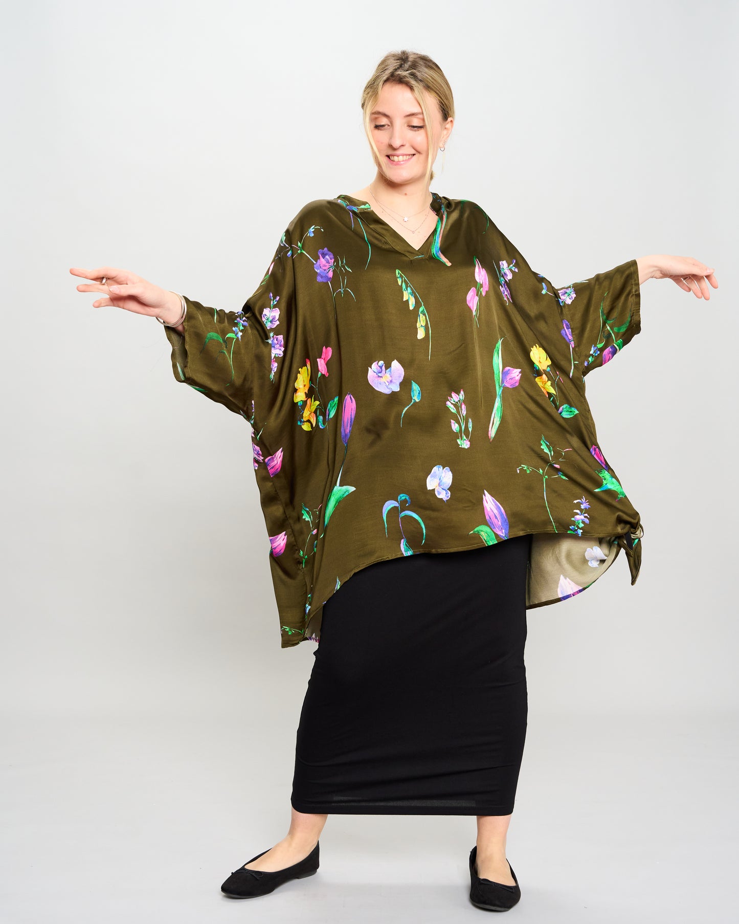 Oversized Printed Viscose Blouse with Bow Tie
