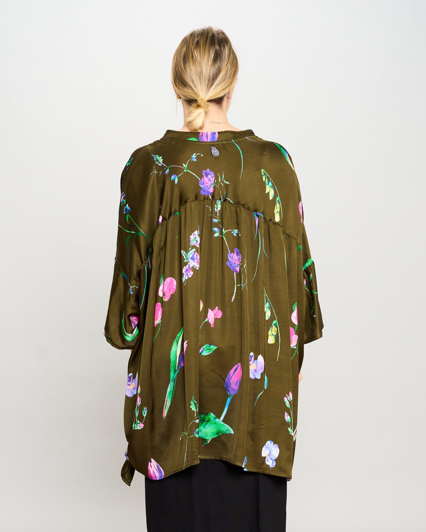 Oversized Printed Viscose Blouse with Bow Tie