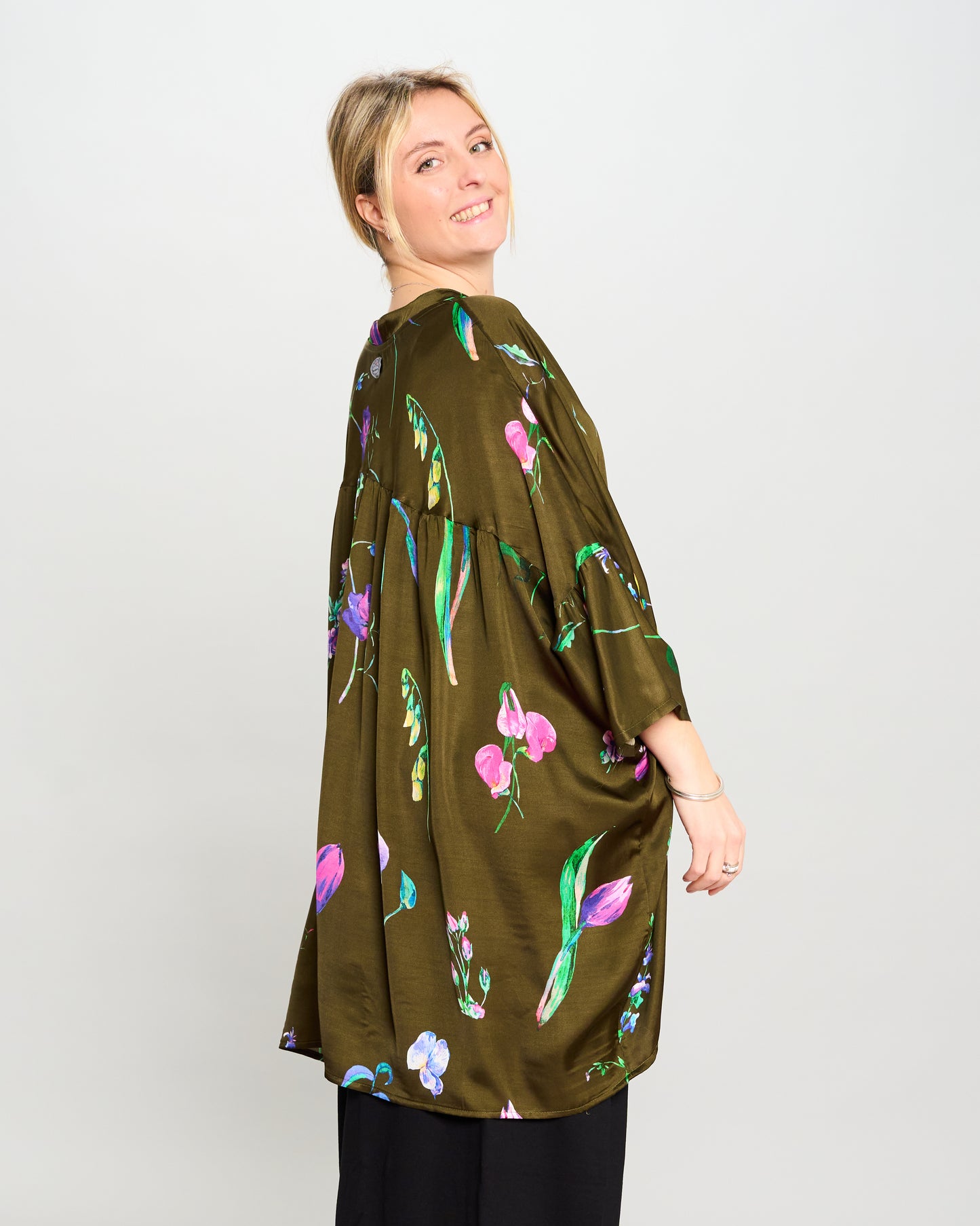 Oversized Printed Viscose Blouse with Bow Tie