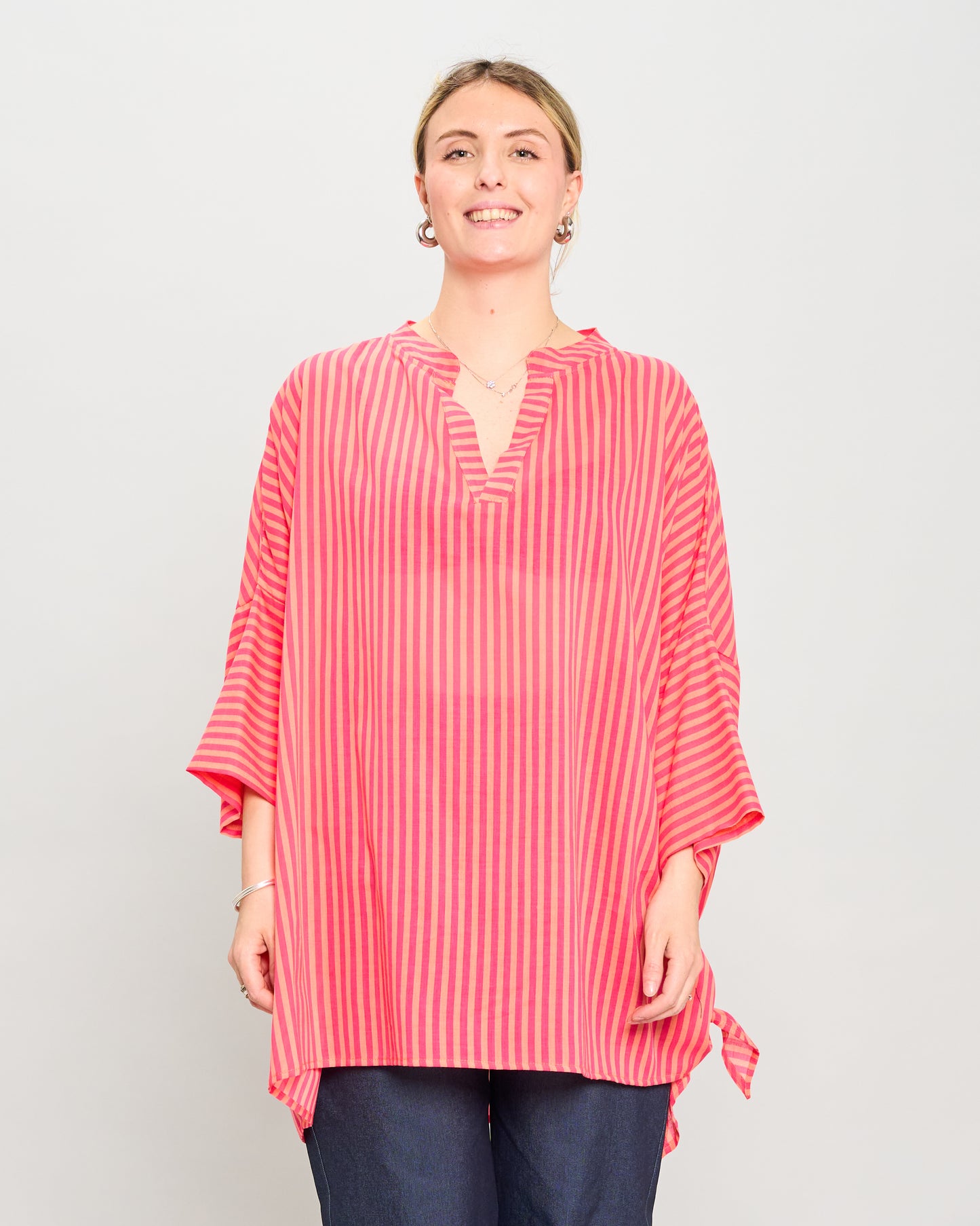 Oversized Cotton Blouse Printed with Bow