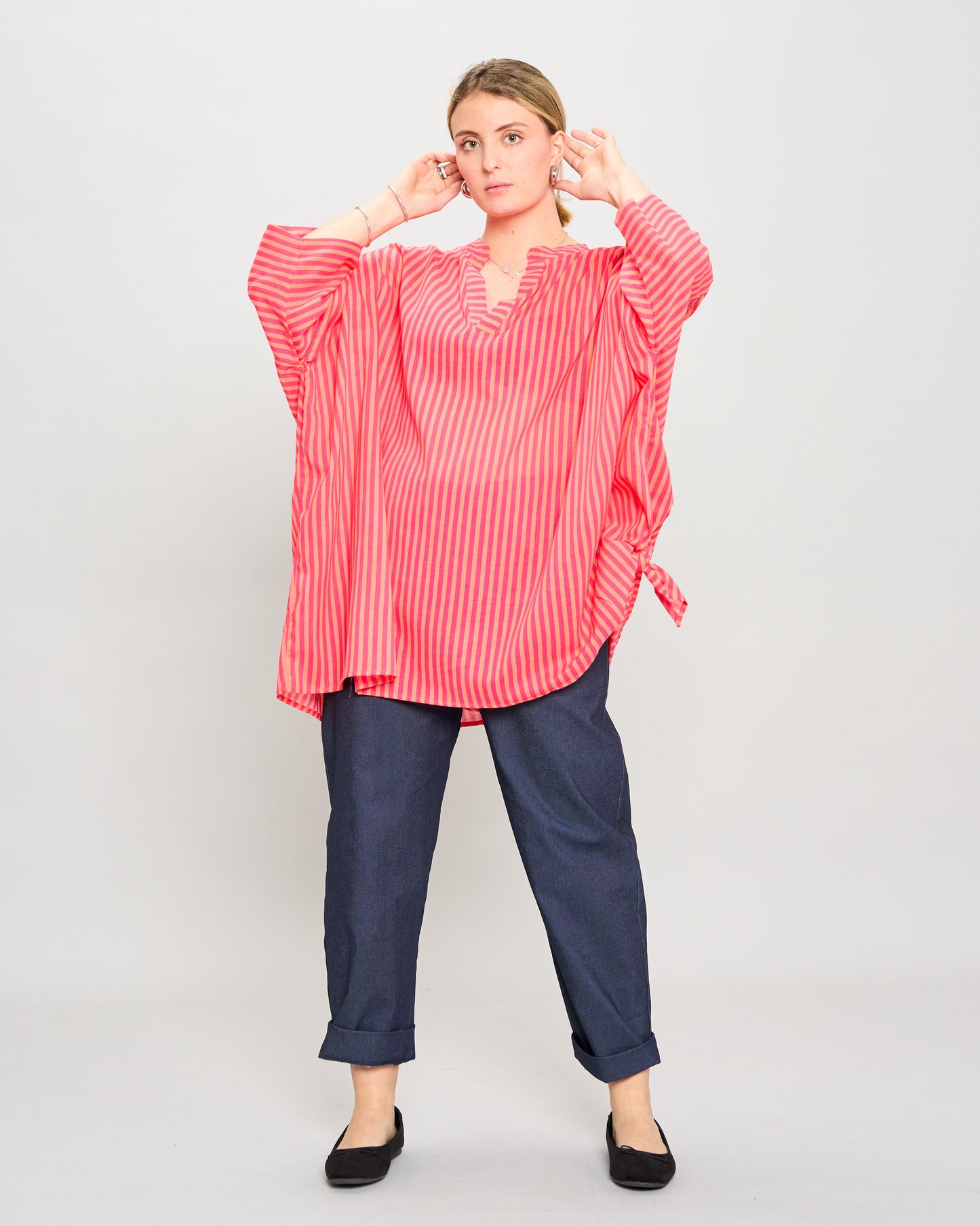 Oversized Cotton Blouse Printed with Bow