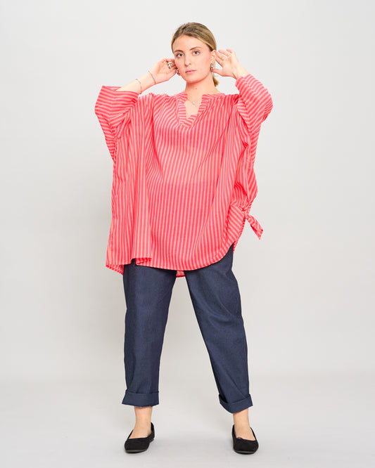 Oversized Cotton Blouse Printed with Bow