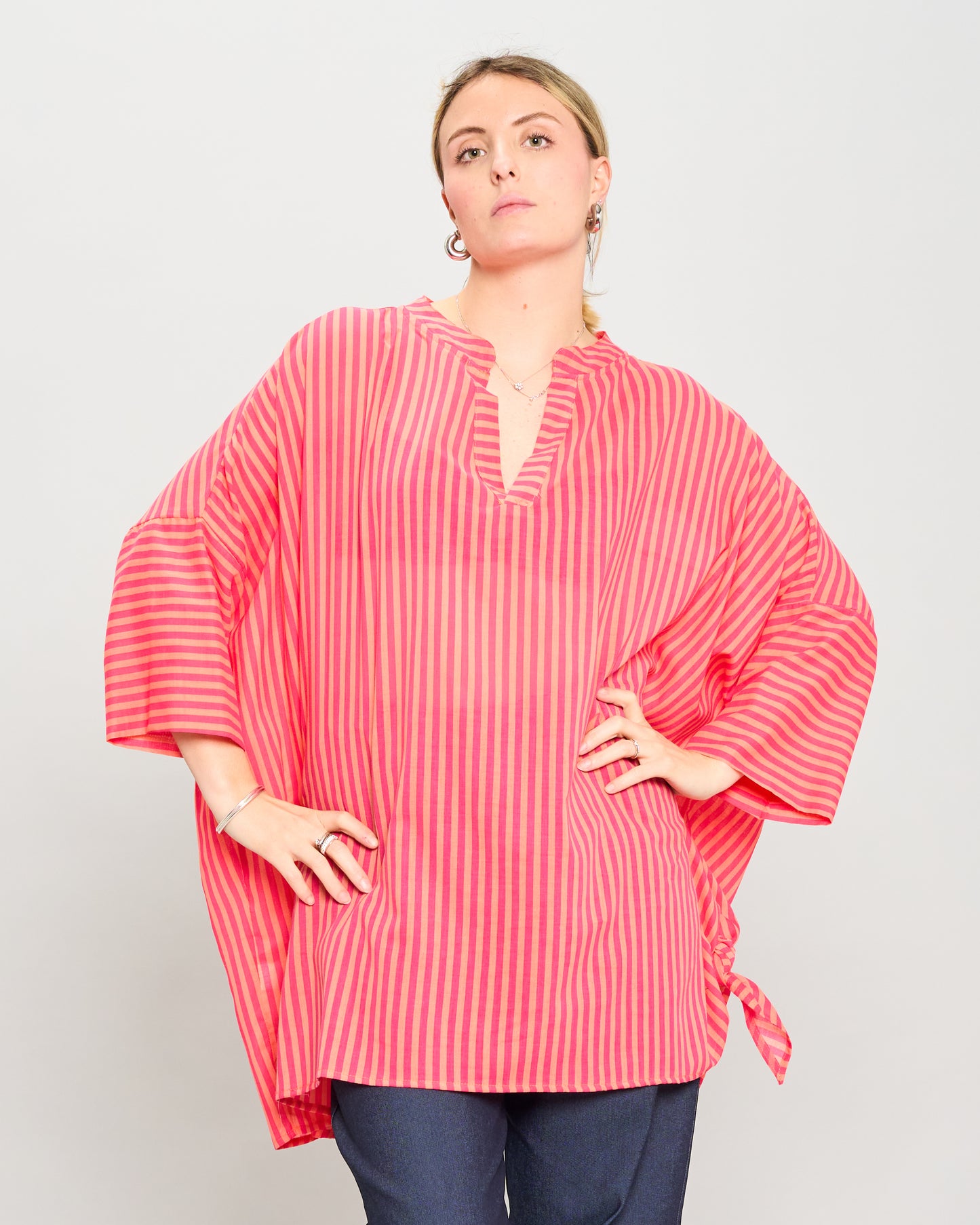 Oversized Cotton Blouse Printed with Bow