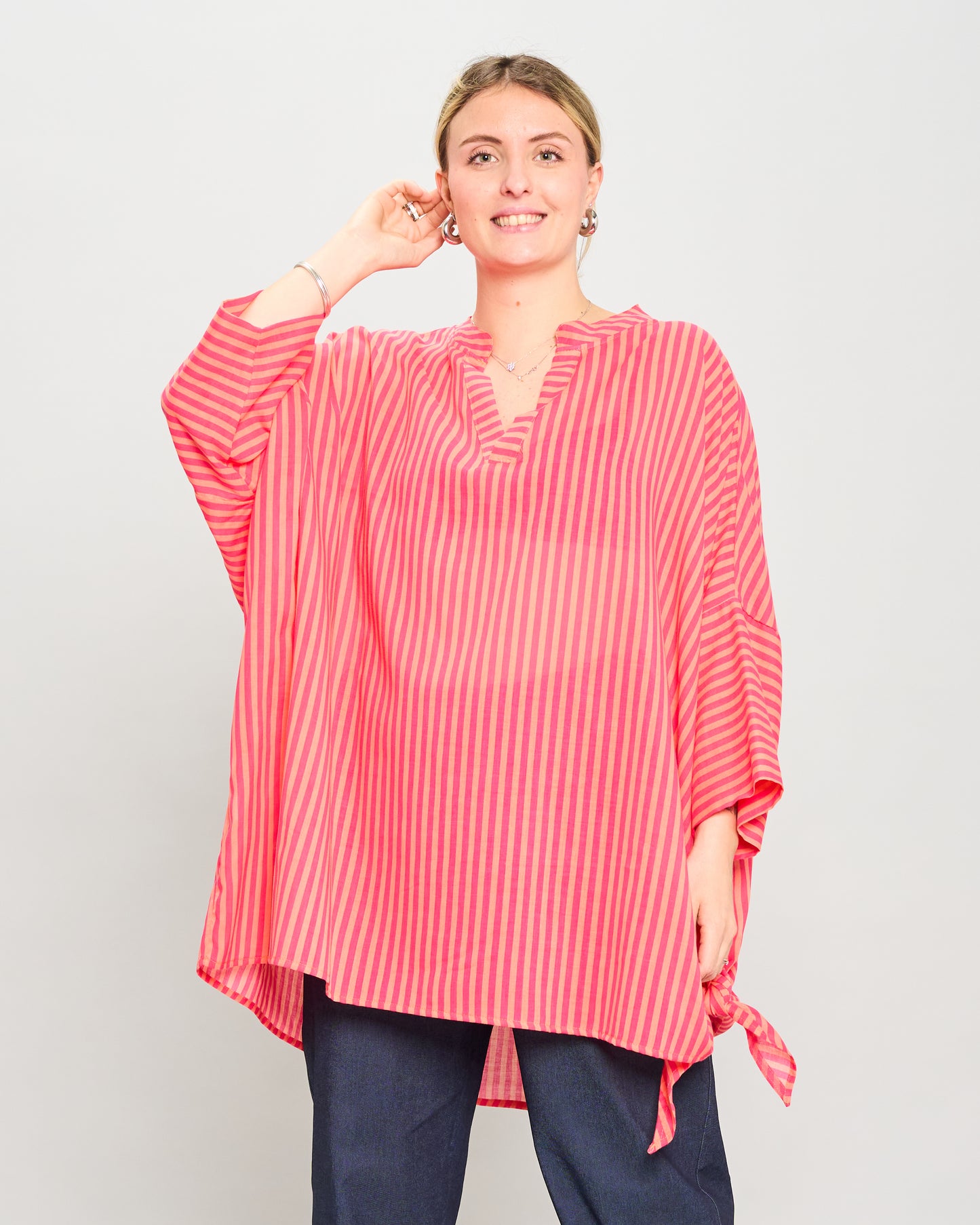 Oversized Cotton Blouse Printed with Bow