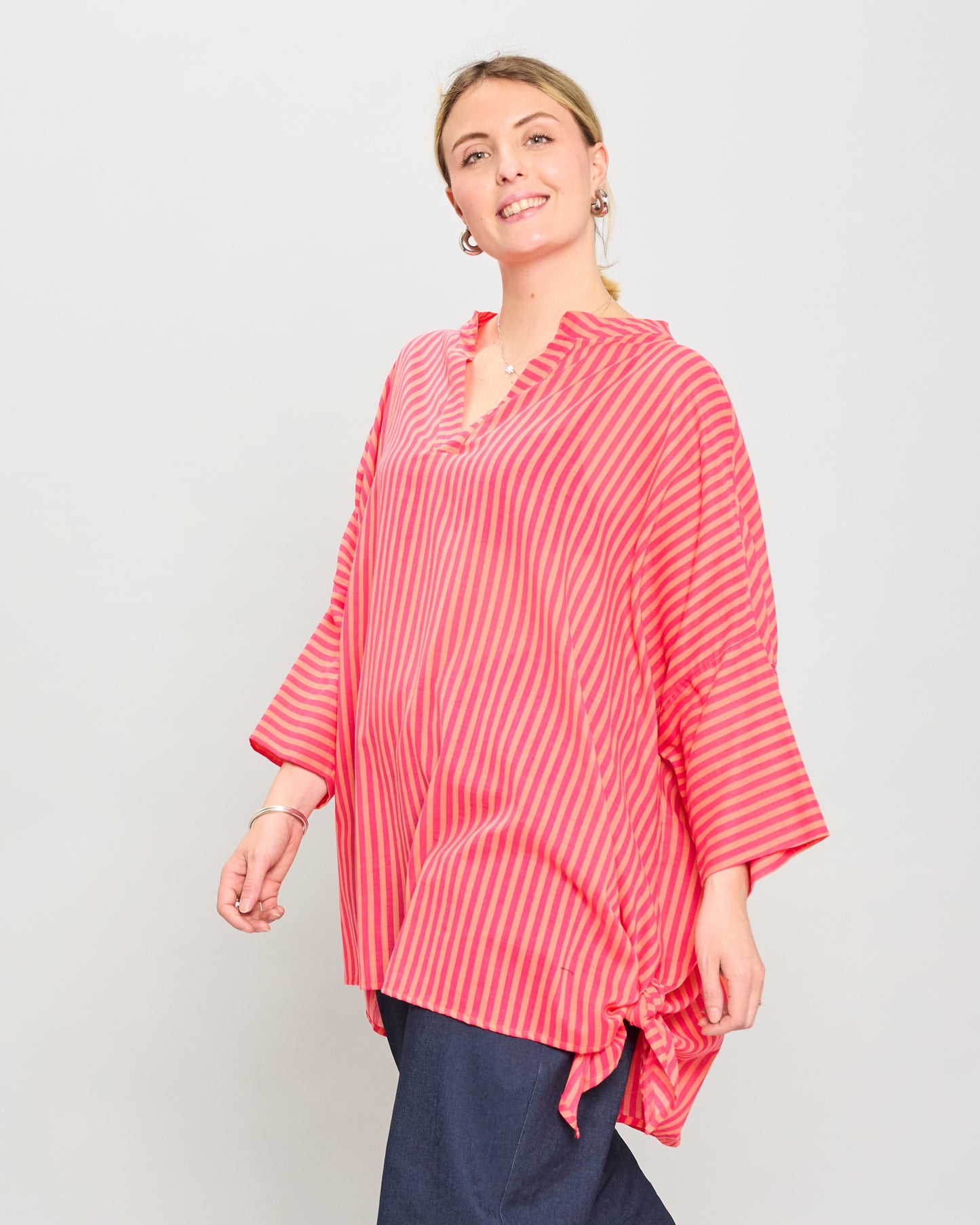 Oversized Cotton Blouse Printed with Bow