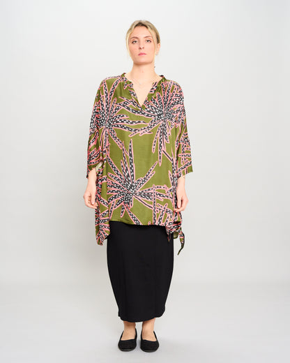 Oversized Printed Viscose Blouse with Bow Tie