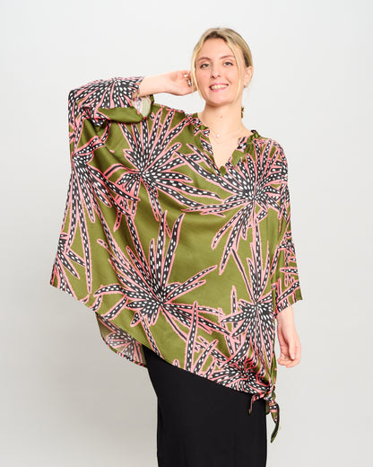 Oversized Printed Viscose Blouse with Bow Tie