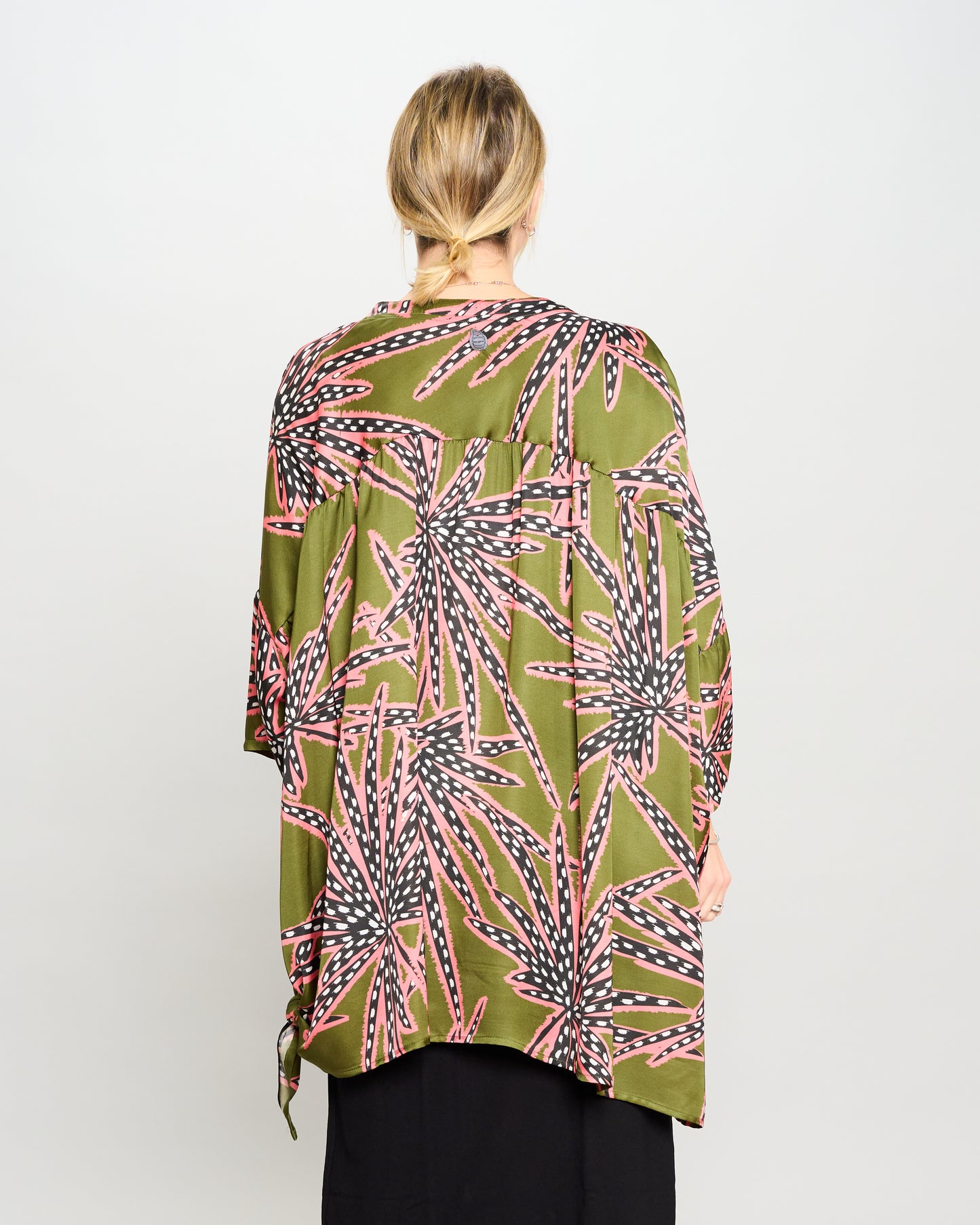 Oversized Printed Viscose Blouse with Bow Tie
