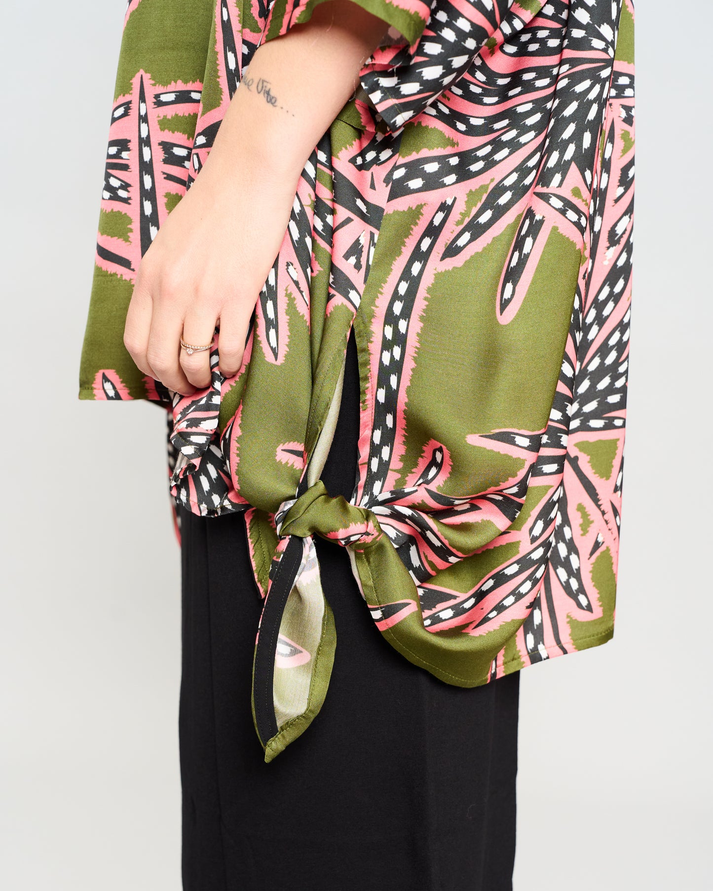 Oversized Printed Viscose Blouse with Bow Tie