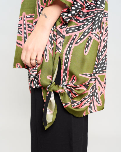 Oversized Printed Viscose Blouse with Bow Tie