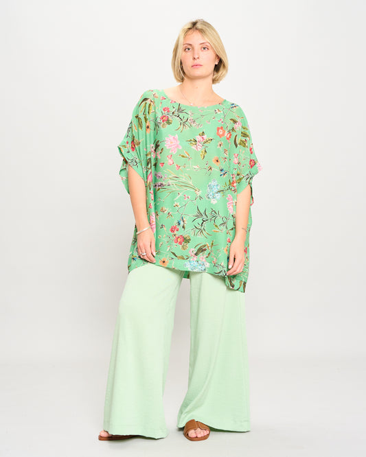 Blusa in Viscosa Stampata con Manica Calata