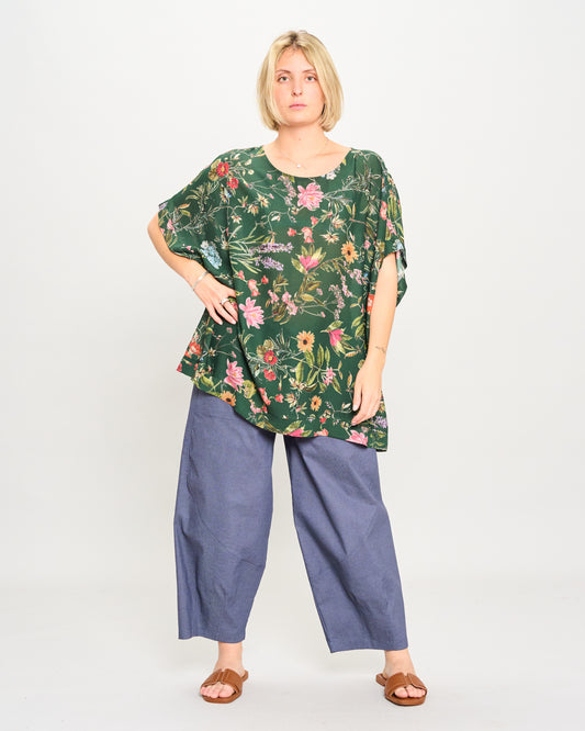 Blusa in Viscosa Stampata con Manica Calata