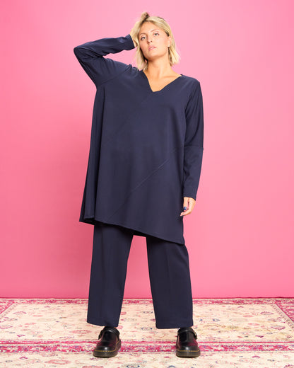 Maximaglia con Cuciture Diagonali in Maglia Stoffa