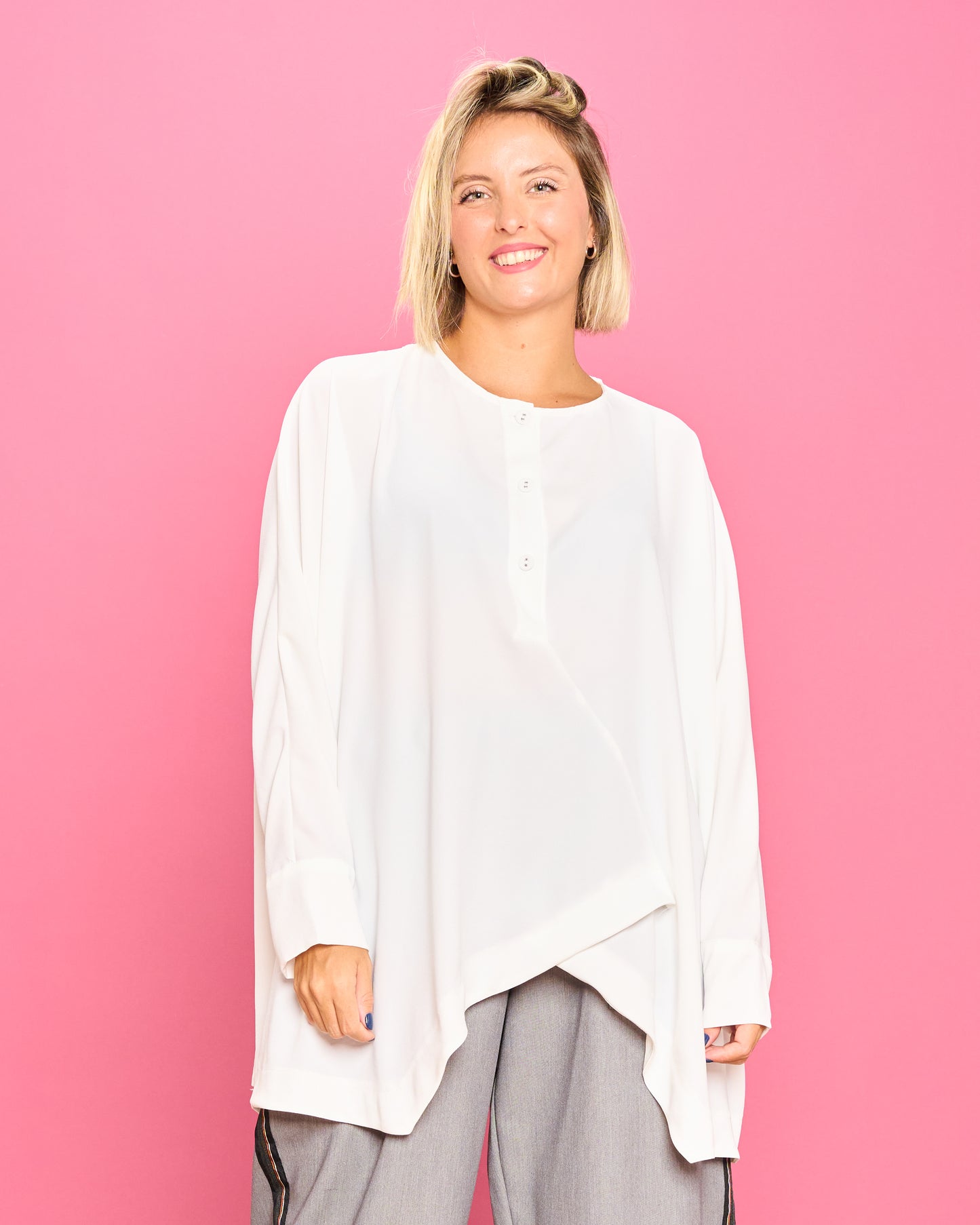 Oversized Shirt with Diagonal Hem