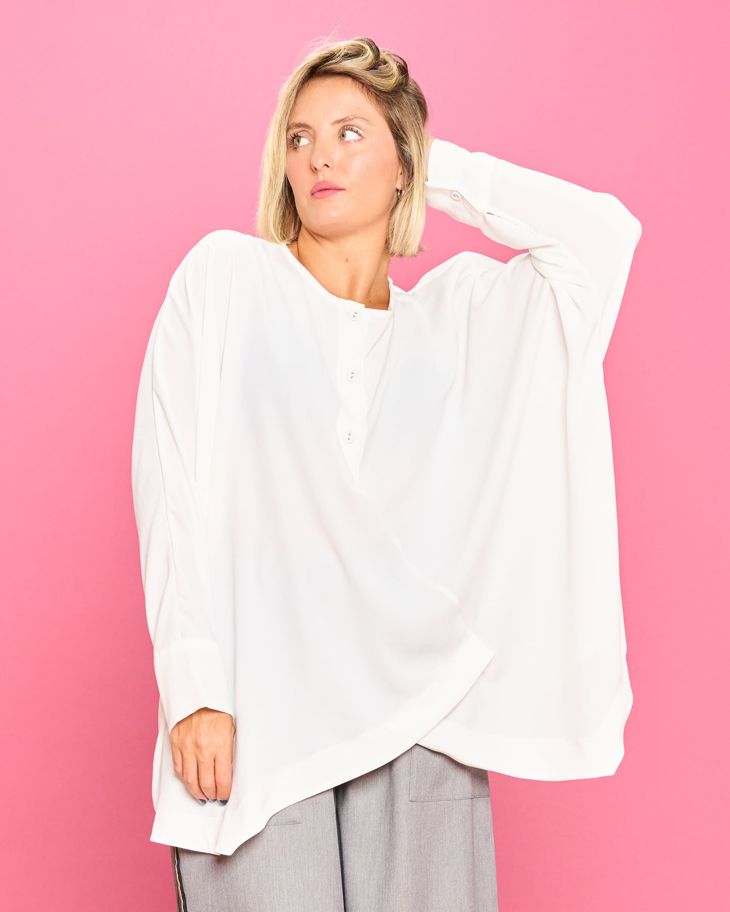 Oversized Shirt with Diagonal Hem