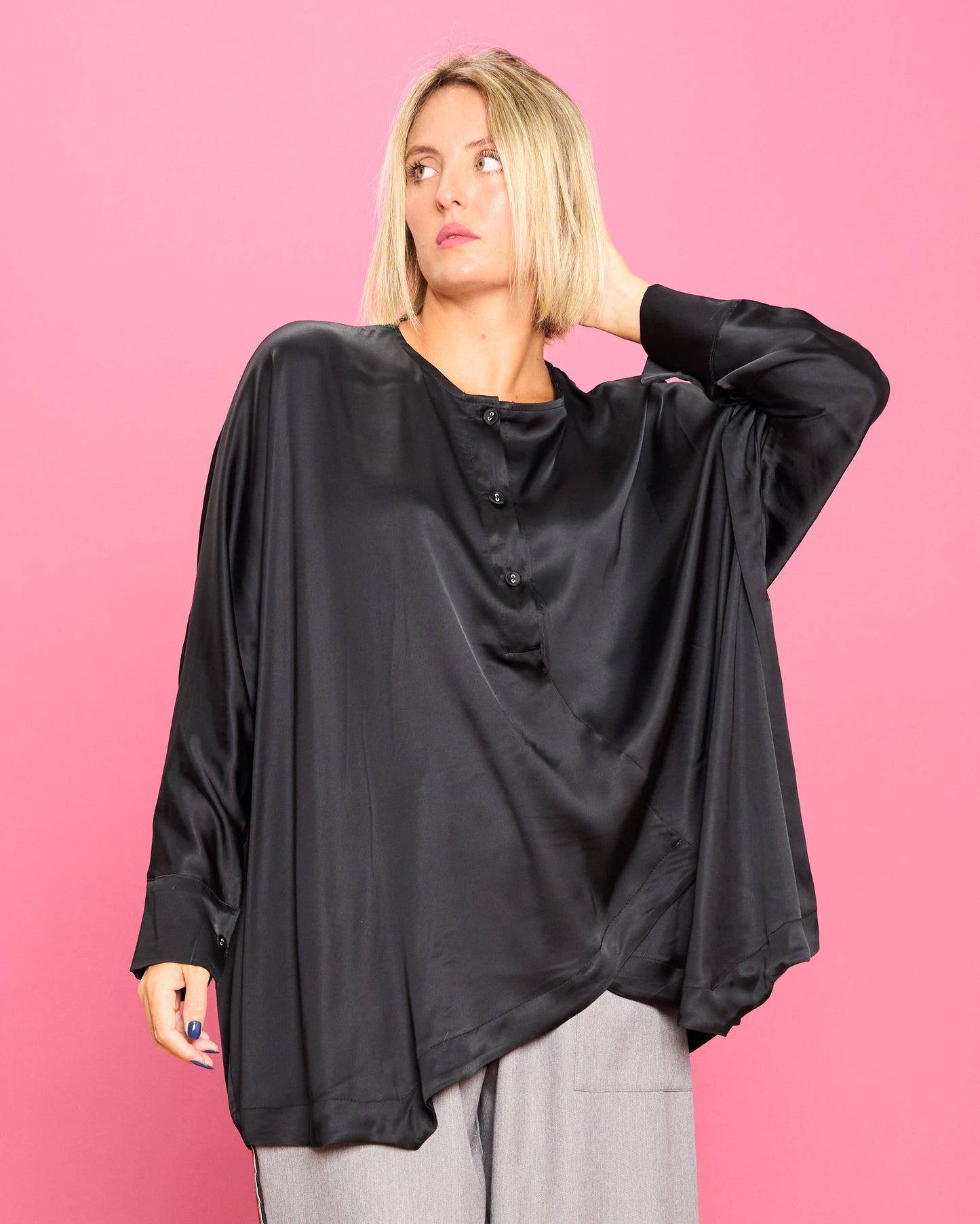 Oversized Shirt with Diagonal Hem