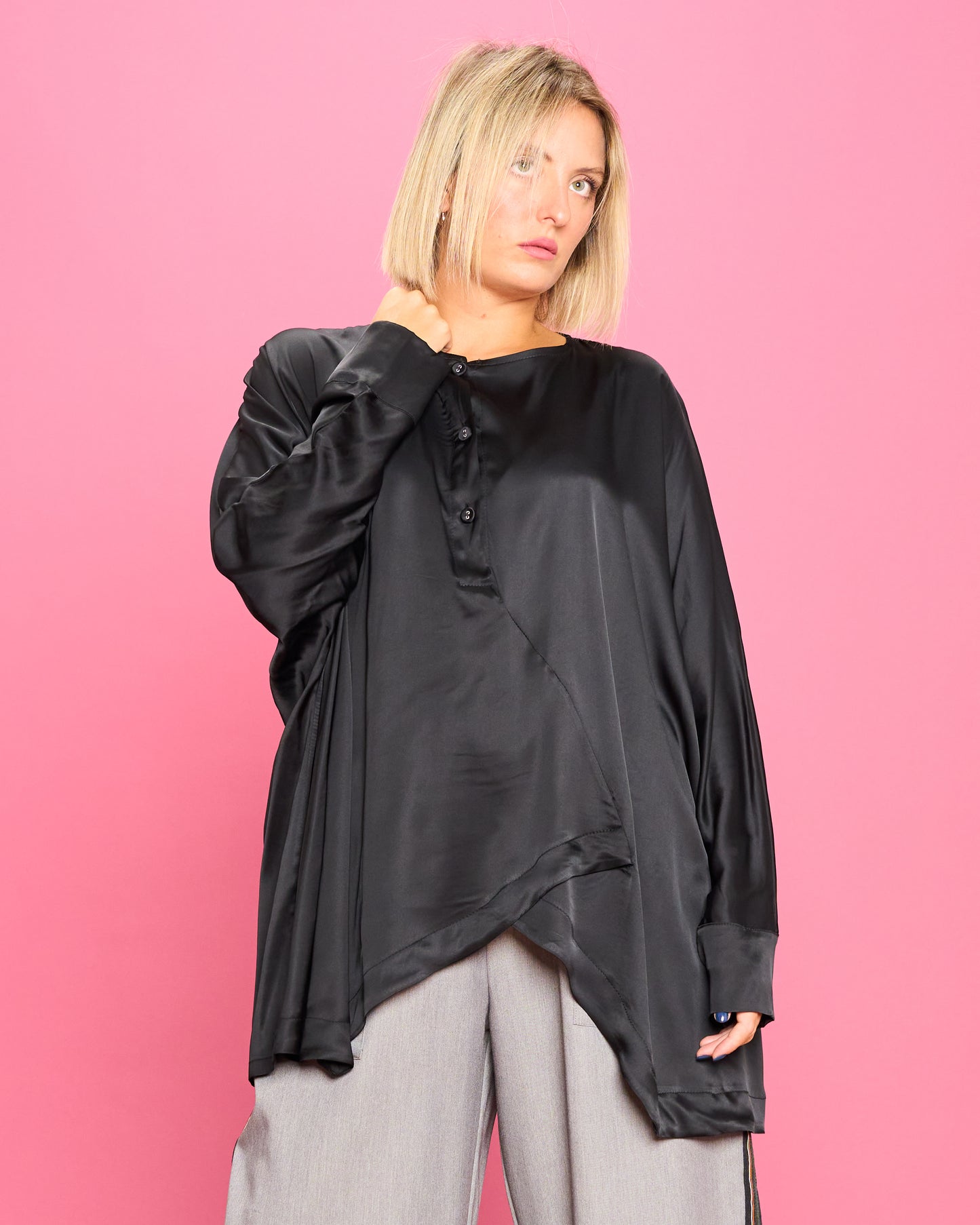 Oversized Shirt with Diagonal Hem