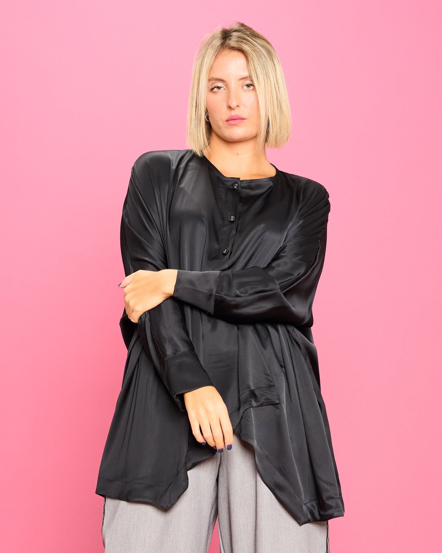 Oversized Shirt with Diagonal Hem