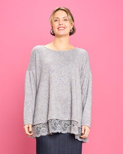 Soft Melange Sweater with Lace Details