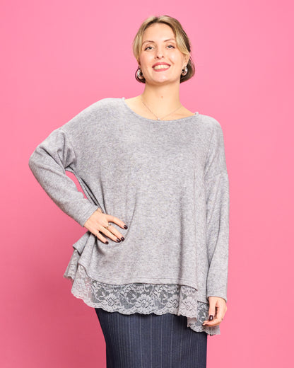 Soft Melange Sweater with Lace Details